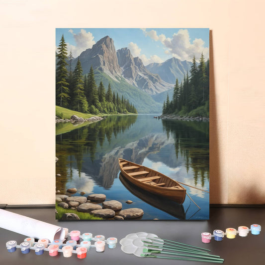 Boat at the Mountain Lake – Paint by Numbers Canvas Kit
