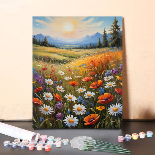 Blooming Flower Meadow – Paint by Numbers Canvas Kit