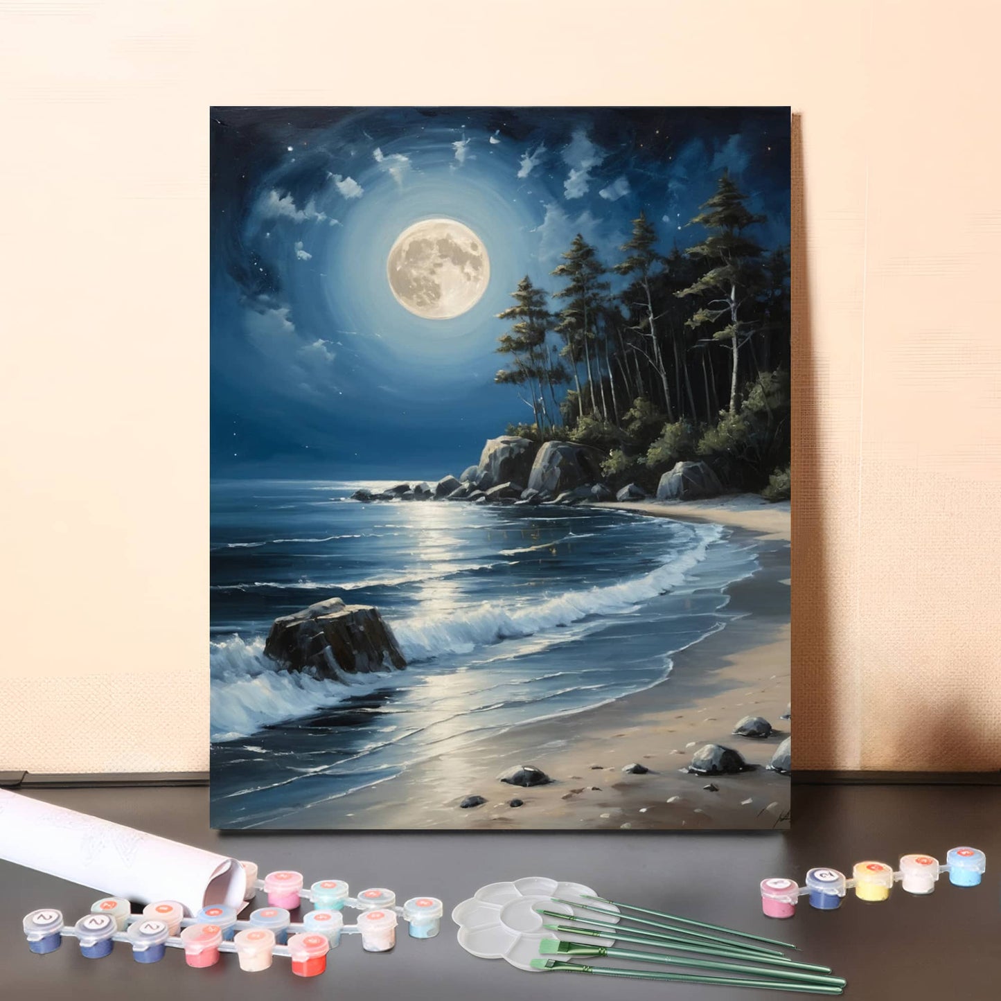 Moonlit Sea Bay – Paint by Numbers Canvas Kit