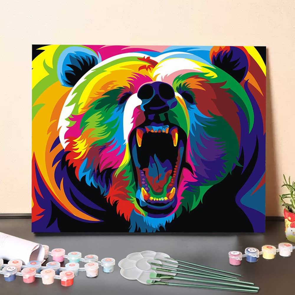 Rainbow Roaring Bear – Paint by Numbers