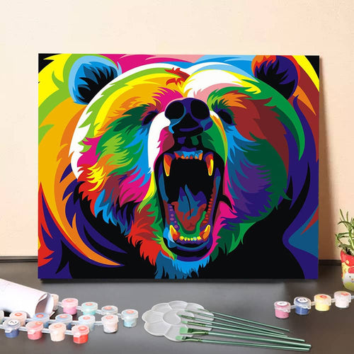 Rainbow Roaring Bear – Paint by Numbers