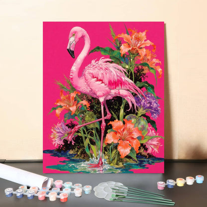 Tropical Pink Flamingo in Bloom – Vibrant Floral Paint by Numbers Canvas Kit