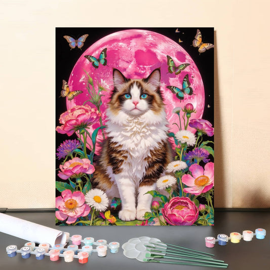 Moonlit Garden Cat – Fantasy Paint by Numbers Canvas Kit