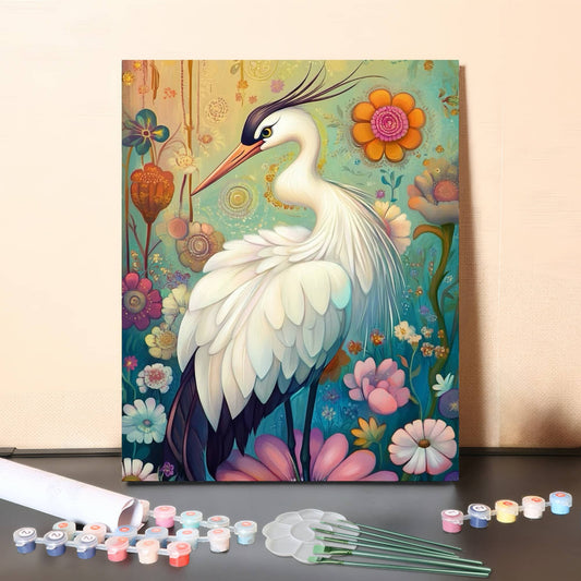 White Crane in Bloom – Paint by Numbers
