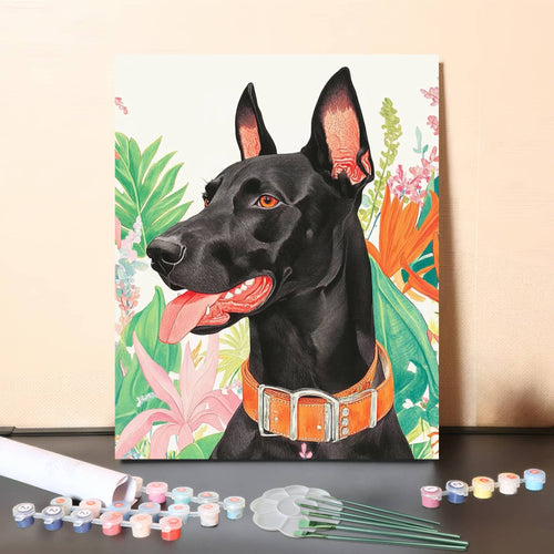 Tropical Guardian Doberman – Modern Paint by Numbers Canvas Kit