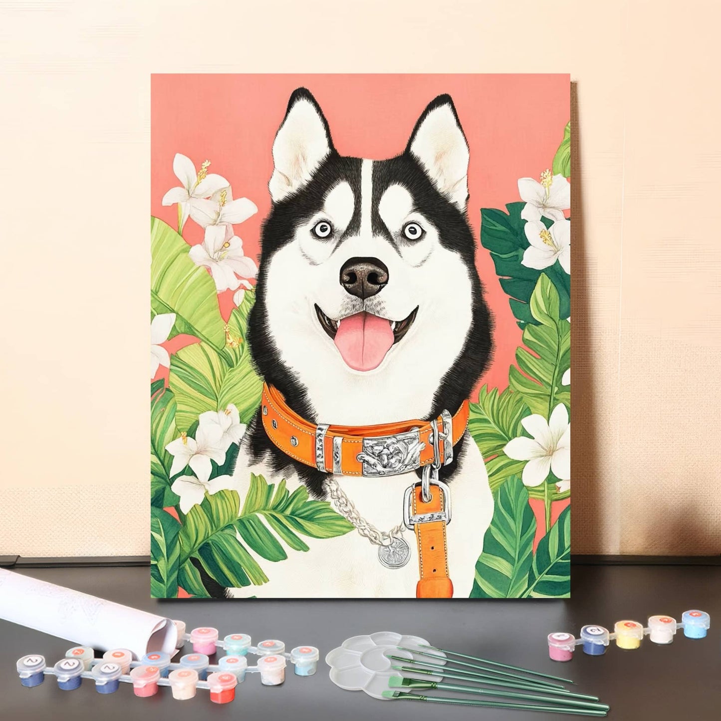 Smiling Husky in Bloom– Paint by Numbers