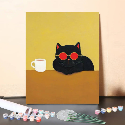 Coffee Break with a Cool Cat– Paint by Numbers
