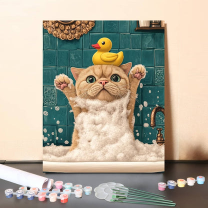 Bubble Bath Cat & Rubber Duck – Paint by Numbers