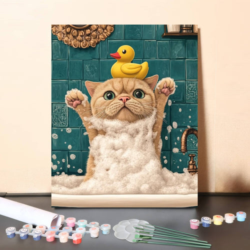 Bubble Bath Cat & Rubber Duck – Paint by Numbers