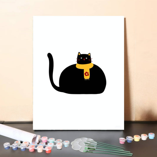 Cozy Black Cat with Scarf – Paint by Numbers Canvas Kit