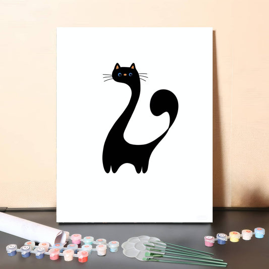 Minimal Black Cat – Paint by Numbers Canvas Kit