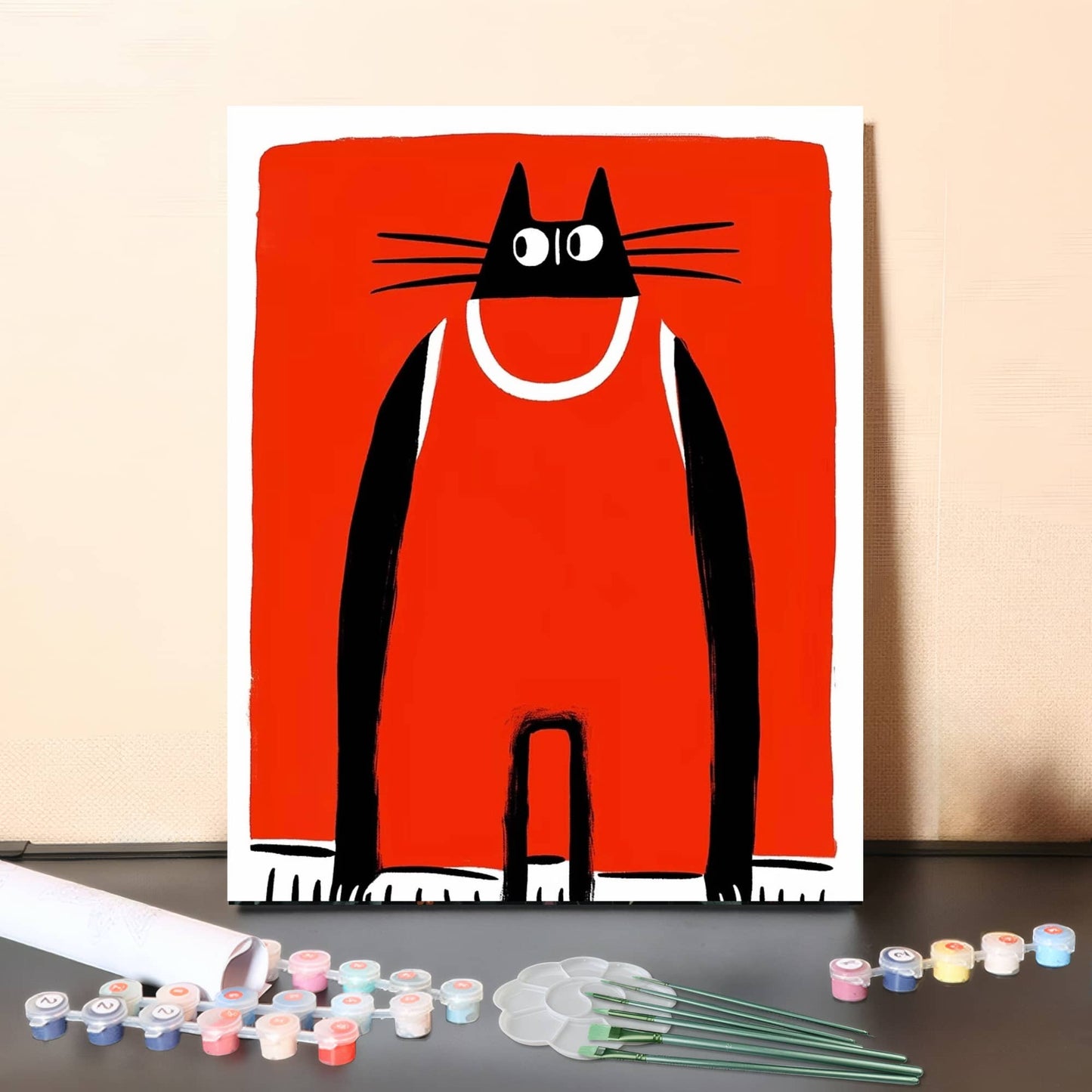 Bold Red Cat – AI Paint by Numbers Modern Art