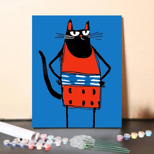 Boss Cat in Red – Paint by Numbers Canvas Kit