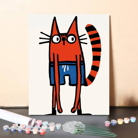 Red Stripe Cat – Playful AI Paint by Numbers Artwork