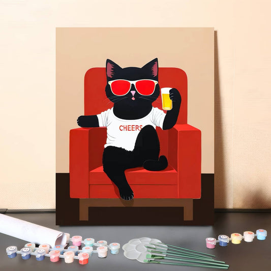 Cheers Cat – Modern AI Paint by Numbers for Adults