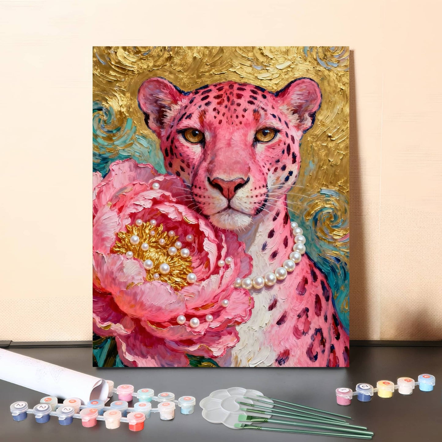 Pink Leopard with Pearls – Paint by Numbers