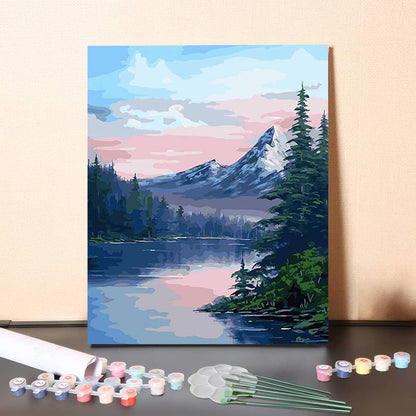 Mountain Lake and Forests – Paint by Numbers Canvas Kit