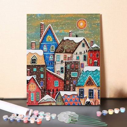 Snow-Covered Houses – Paint by Numbers Canvas Kit