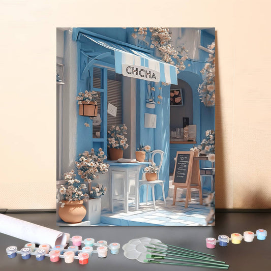 Blue Café – Paint by Numbers Canvas Kit