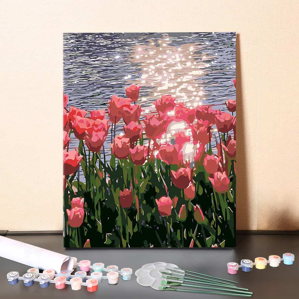 Blooming Roses by the Shimmering Riverside – Paint by Numbers Canvas Kit