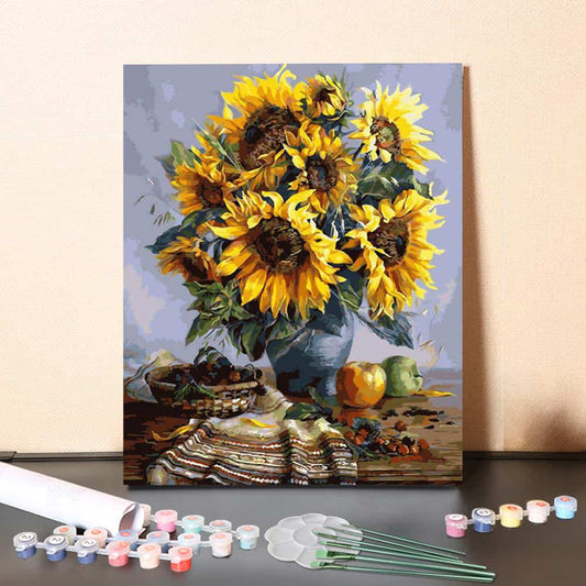 Sunflowers on a Wooden Table – Paint by Numbers Canvas Kit
