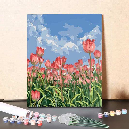 Tulips Under Blue Sky – Paint by Numbers Canvas Kit