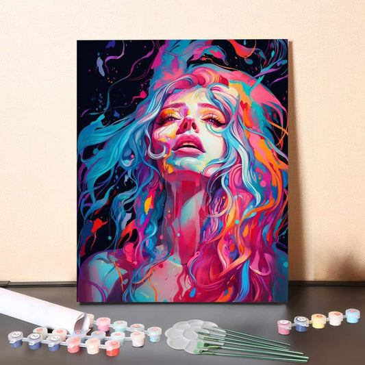 Vivid Dream Muse – Colorful Abstract Female Portrait Paint by Numbers Canvas Kit
