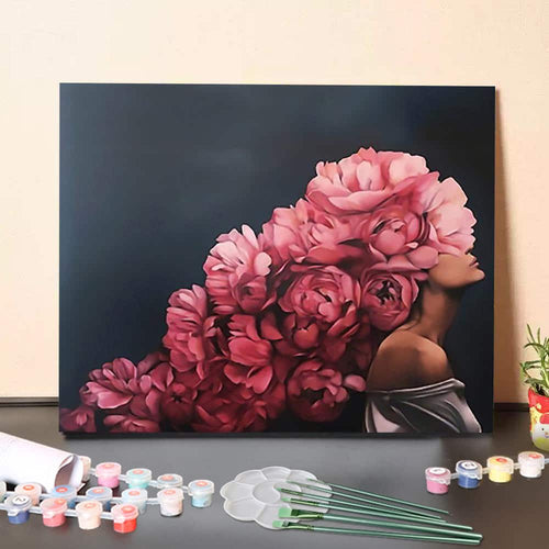 Blooming Reverie – Elegant Floral Woman Portrait Paint by Numbers Canvas Kit