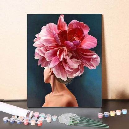 Blush Peony Elegance – Romantic Floral Woman Portrait Paint by Numbers Canvas Kit
