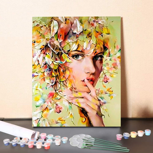 Whisper of Spring – Dreamy Floral Woman Portrait Paint by Numbers Canvas Kit