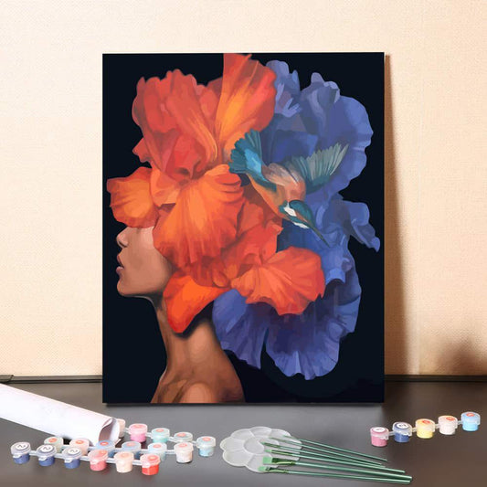 Dual Bloom Muse – Abstract Floral Woman Portrait Paint by Numbers Canvas Kit
