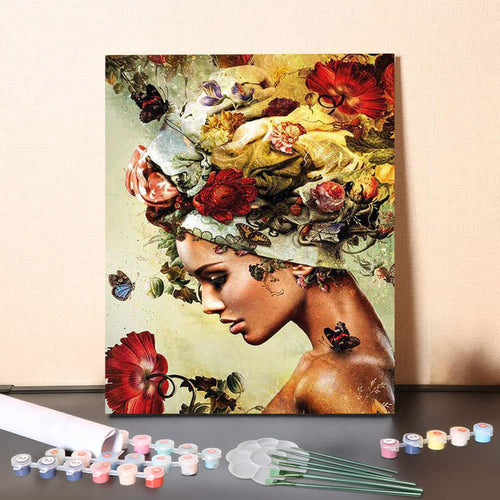 Garden of Reverie – Vintage Floral Woman Portrait Paint by Numbers Canvas Kit