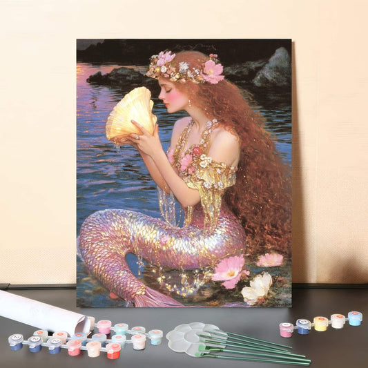 Pearl of the Moon – Enchanted Mermaid by the Shore Paint by Numbers Canvas Kit