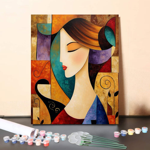 Abstract Serenity – Modern Geometric Woman Portrait Paint by Numbers Canvas Kit