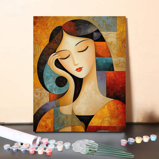 Golden Reverie – Elegant Abstract Woman Portrait Paint by Numbers Canvas Kit