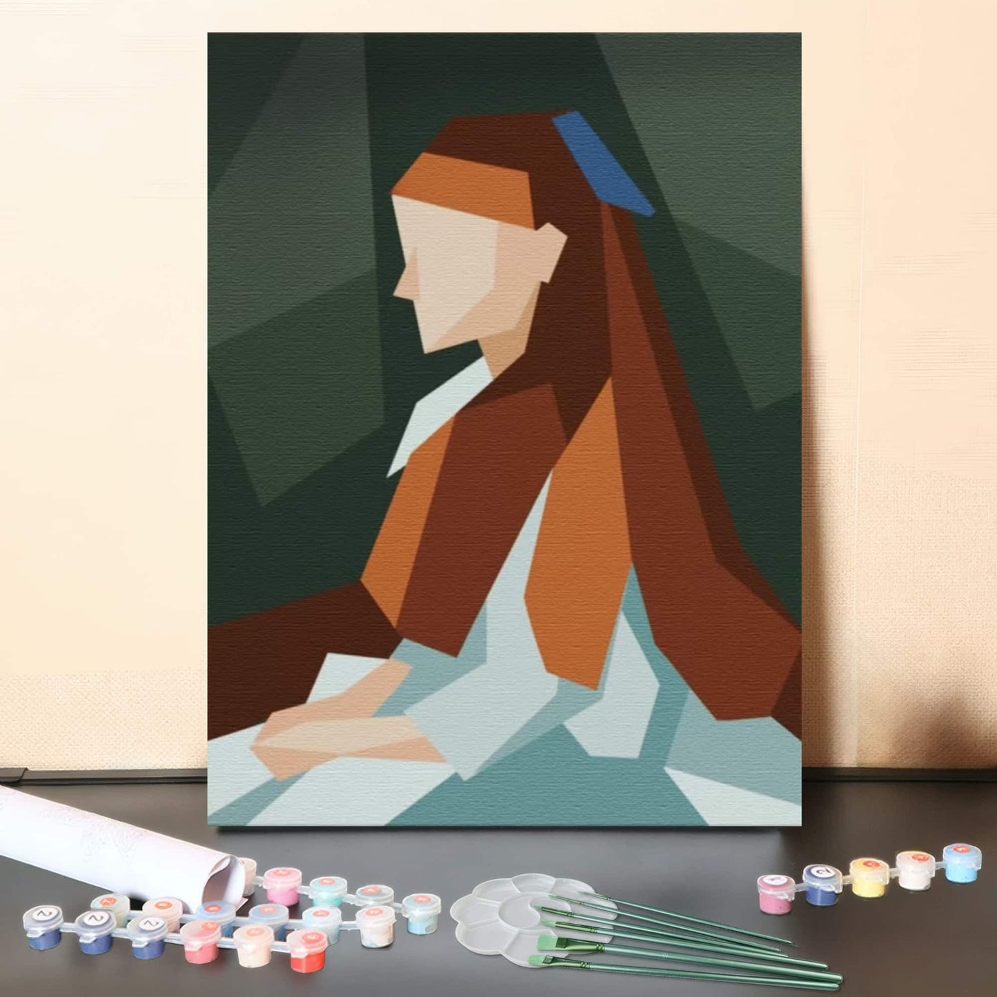 Geometric Serenity – Abstract Woman Portrait in Modern Cubist Style Paint by Numbers Canvas Kit