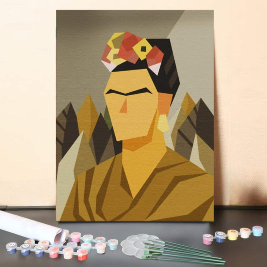 Cubist Strength – Geometric Portrait Inspired by Frida Style Paint by Numbers Canvas Kit