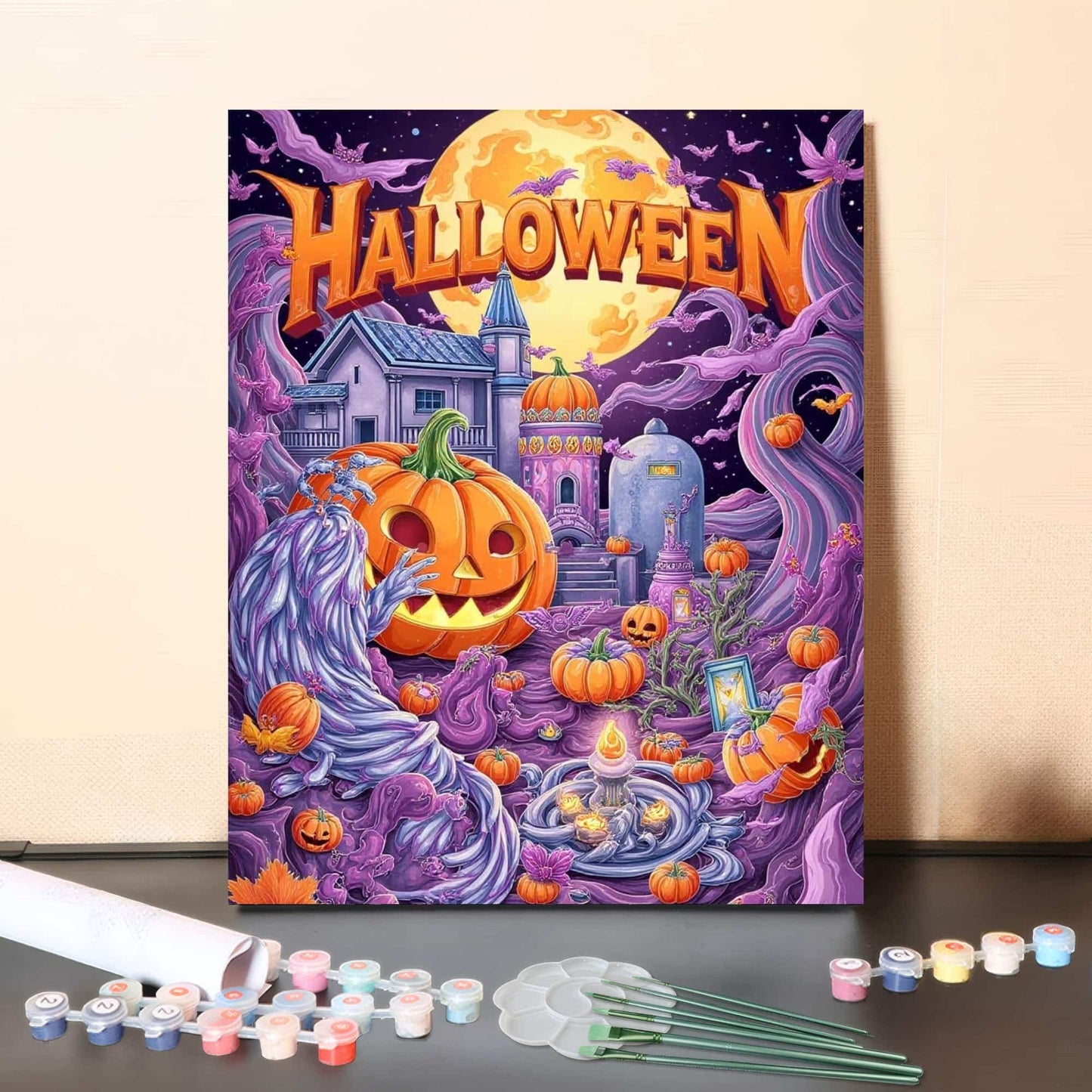 Colorful Halloween Pumpkin – Paint by Numbers Canvas Kit