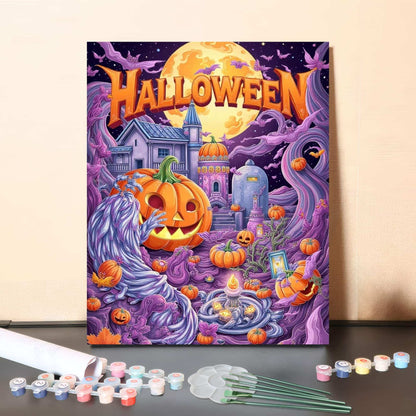 Colorful Halloween Pumpkin – Paint by Numbers Canvas Kit