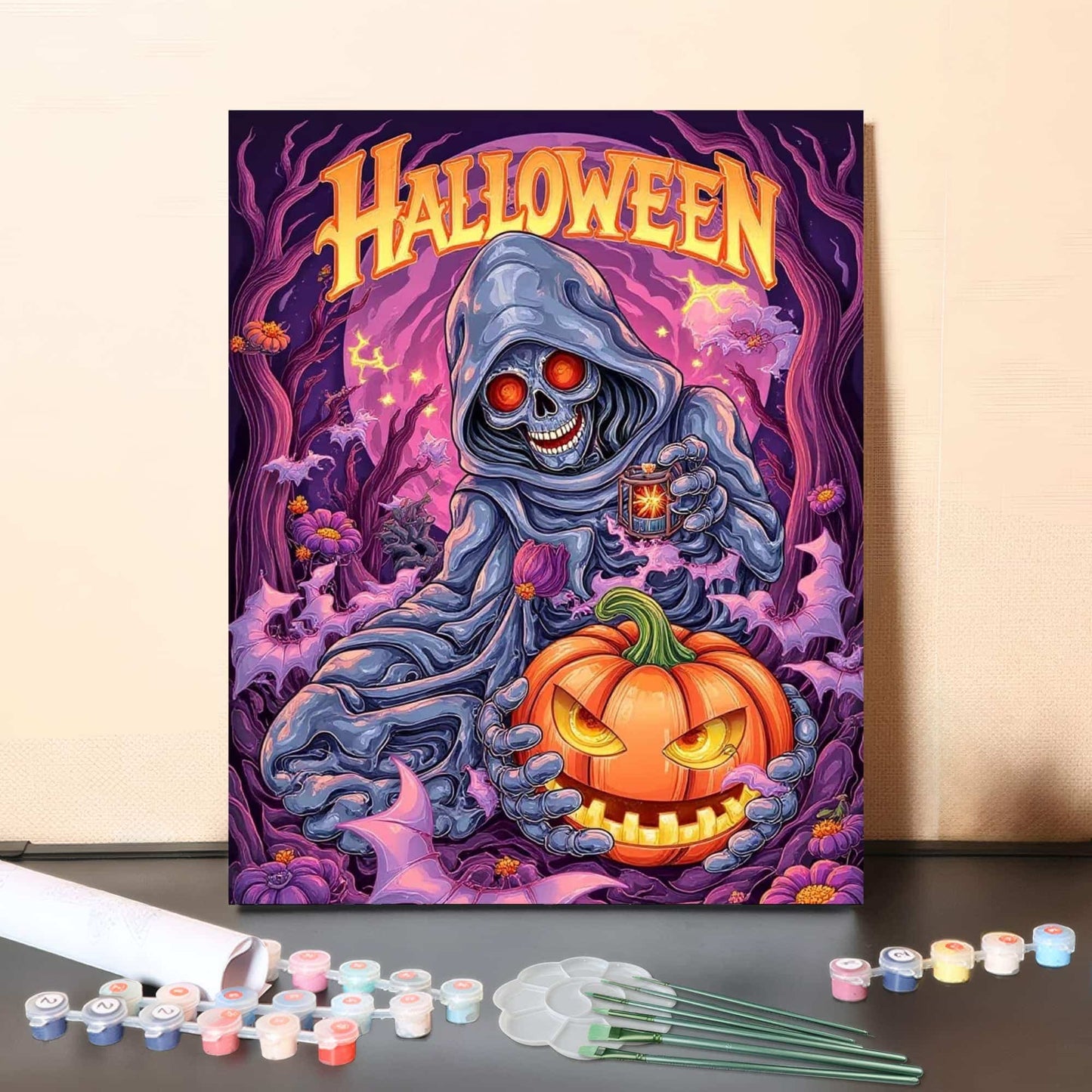 Colorful Halloween Skull – Paint by Numbers Canvas Kit