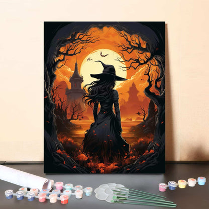Colorful Halloween Witch – Paint by Numbers Canvas Kit
