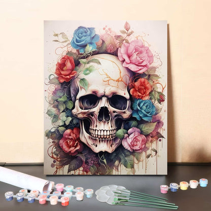 Dark Floral Skull – Paint by Numbers Canvas Kit