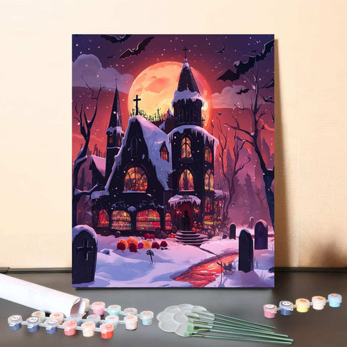 Gothic Halloween Church Night – Paint by Numbers Canvas Kit
