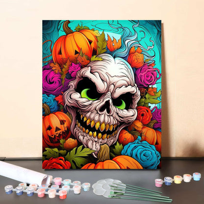 Colorful Halloween Skull Night – Paint by Numbers Canvas Kit