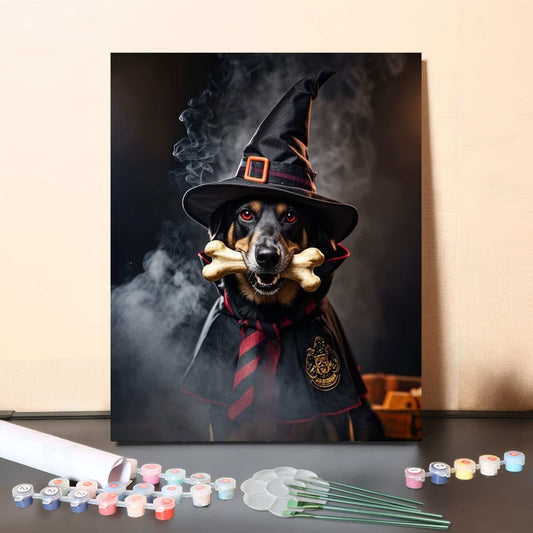 Witch Dog Halloween Night – Paint by Numbers Canvas Kit