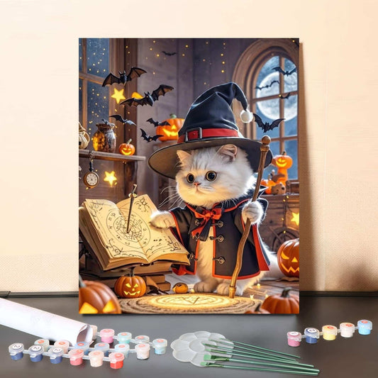 Cute Witch Cat Magic Night – Paint by Numbers Canvas Kit